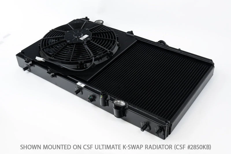 CSF 92-00 Honda Civic All-Aluminum Fan Shroud w/12in SPAL Fan - Black Finish - Image 3