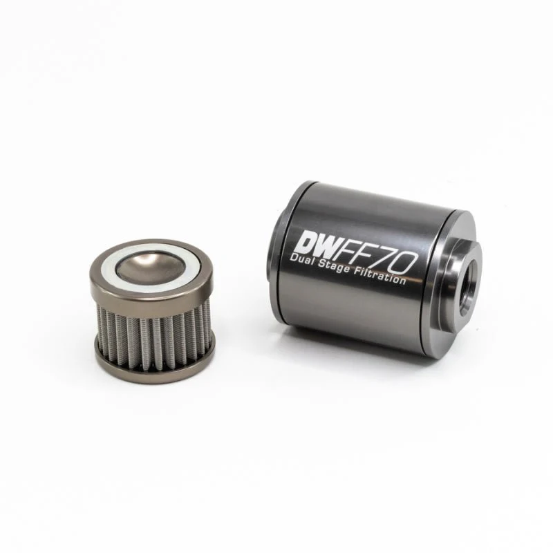 DeatschWerks Stainless Steel 8AN 100 Micron Universal Inline Fuel Filter Housing Kit (70mm) - Image 2
